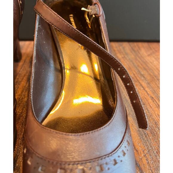 Etienne Aigner Brown‎ Leather Eyelet Detail Nadine Mary Jane 8.5 - Picture 7 of 15
